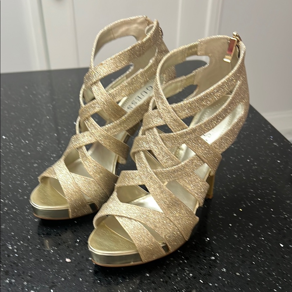 Guess Gold Glitter Strappy Heels